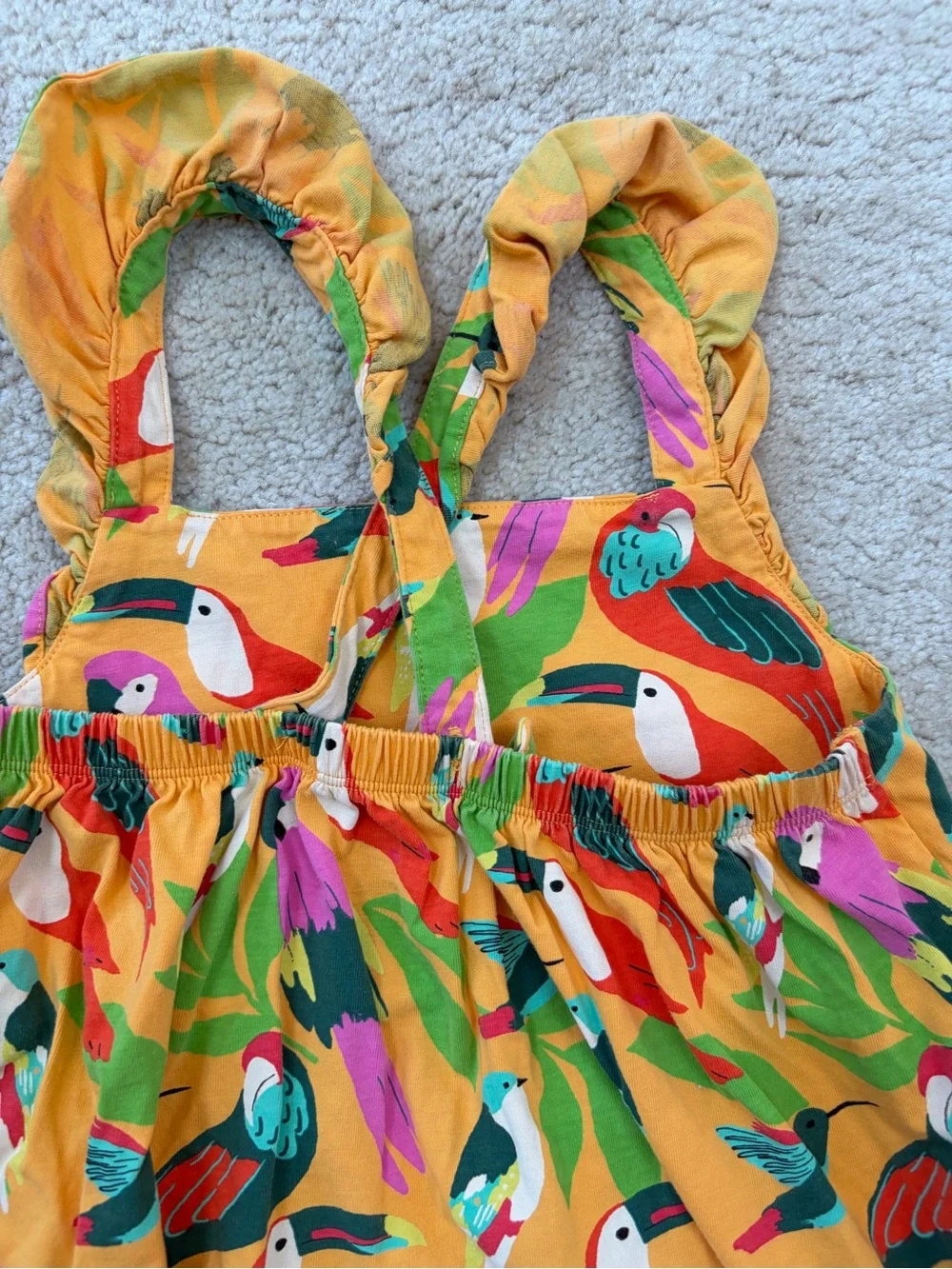 Tea Collection Size 10 Orange Wild Tropical Bird Print Ruffle Strap Tank Dress